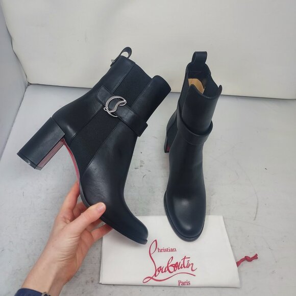Christian Louboutin Black Leather CL Chelsea Heel Boot - Picture 1 of 11